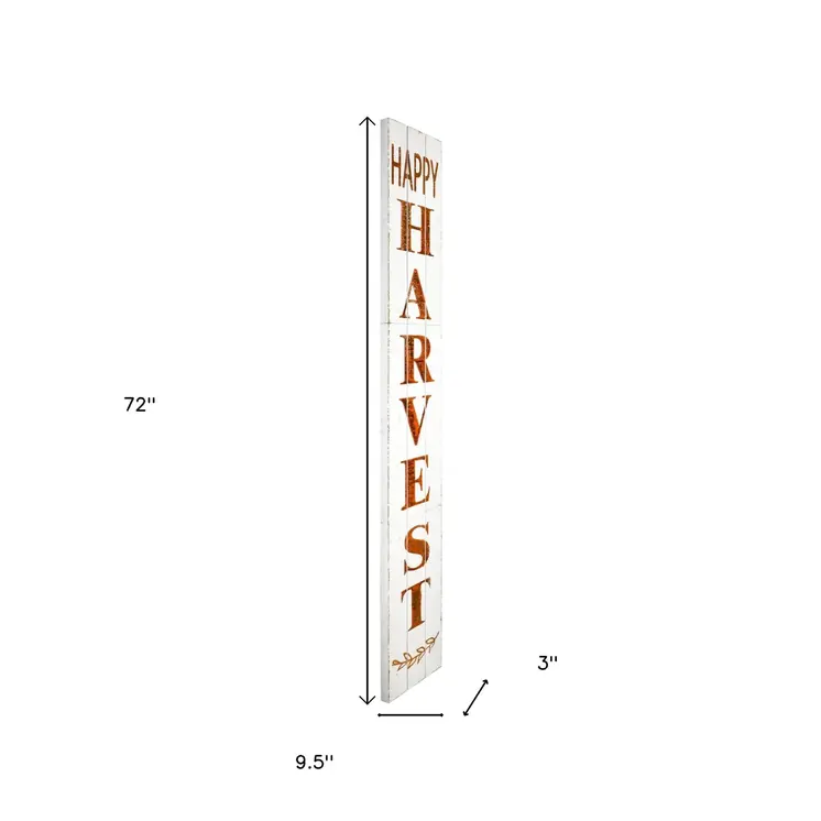 72" White And Orange Rustic Solid Wood Happy Harvest Porch Sign