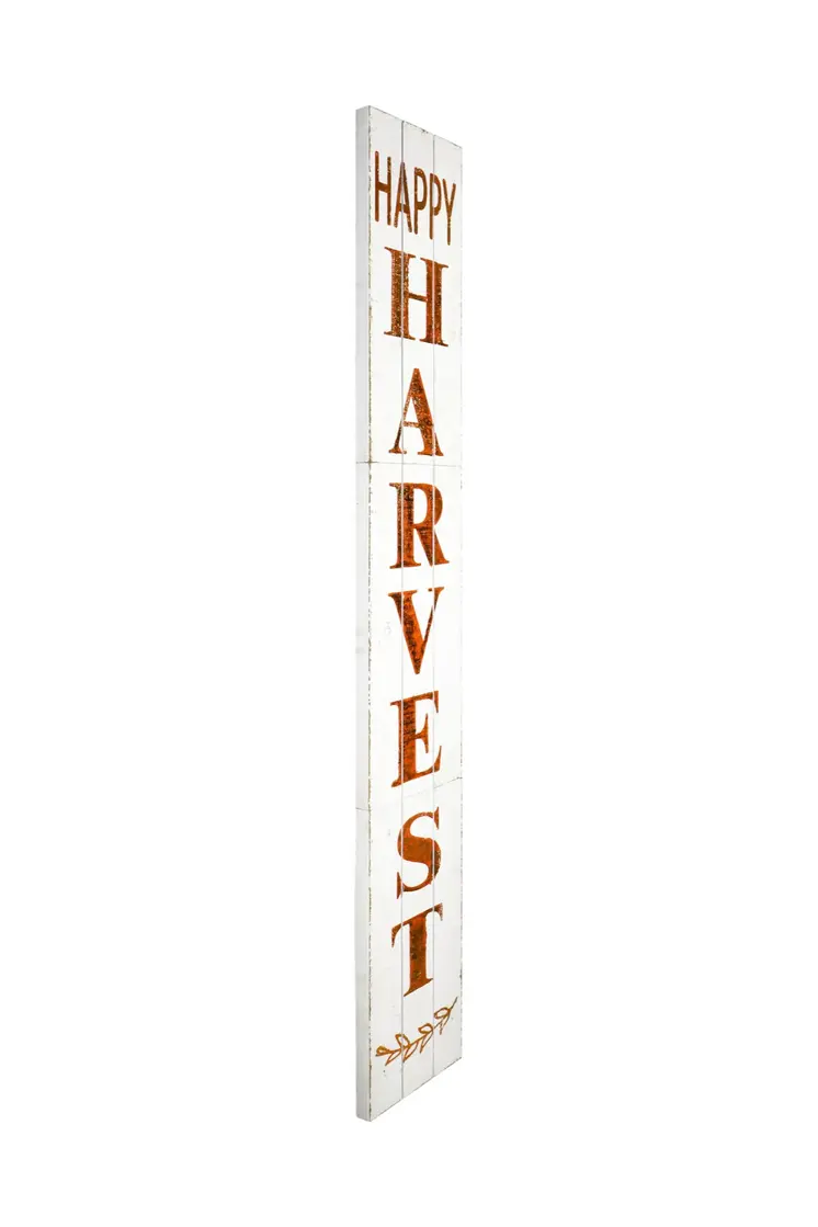 72" White And Orange Rustic Solid Wood Happy Harvest Porch Sign