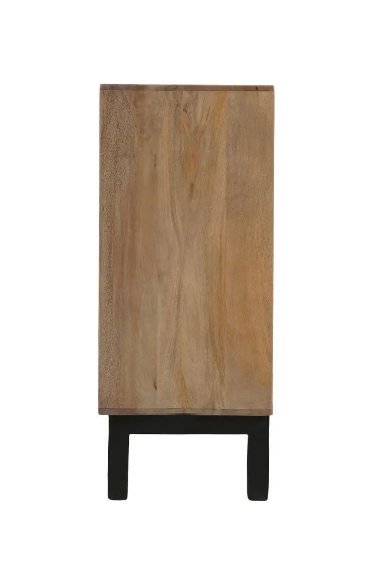 80" Brown Solid Wood Carved Geometric Sideboard with Four Doors