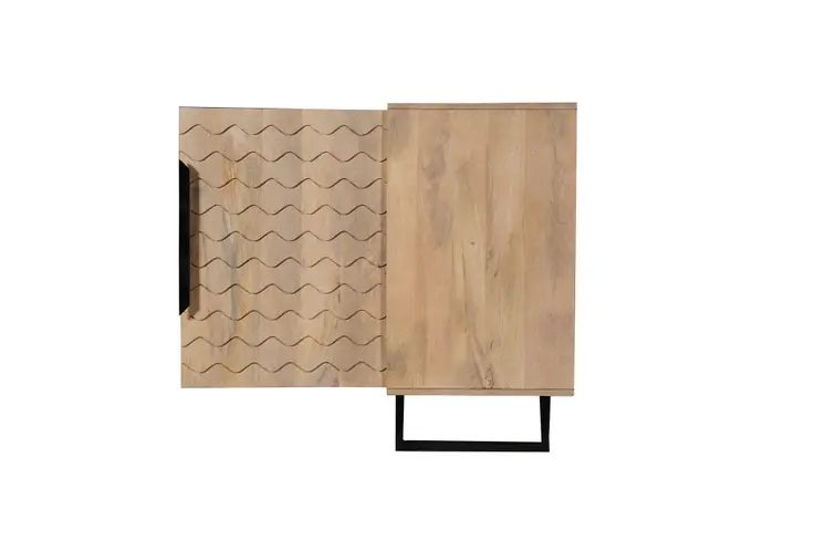 84" Beige Solid Wood Carved Geometric Sideboard with Four Doors