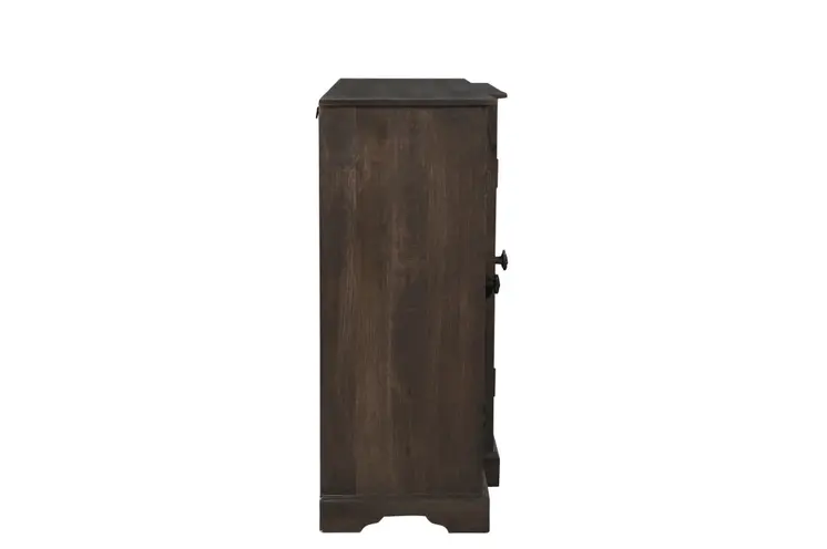 70" Dark Brown Solid Wood Carved Geometric Sideboard with Four Doors