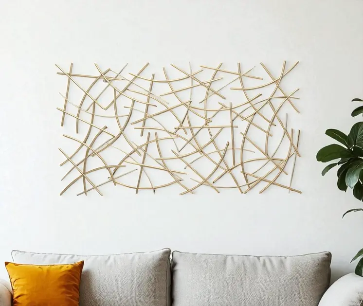 24" X 44" Gold Abstract Lines Metal Hanging Dimensional Sculpture
