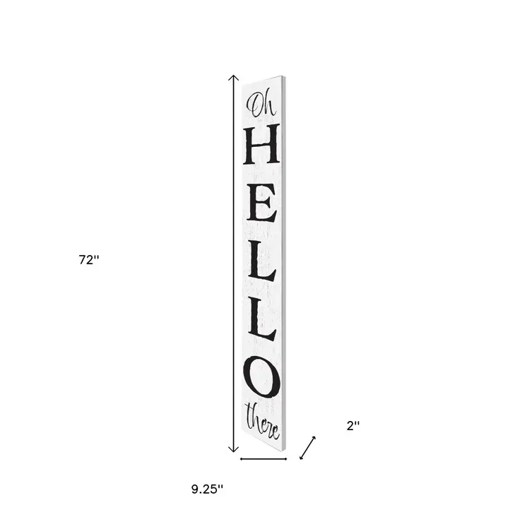 72" White And Black Solid Wood Hello Porch Sign