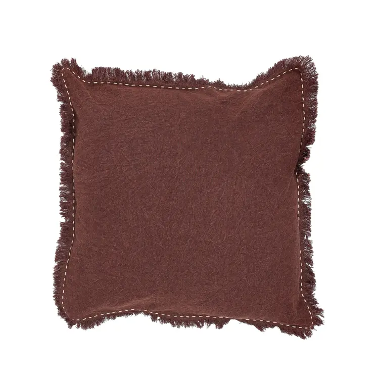 22" Russet Linen And Cotton Throw Pillow with Fringe