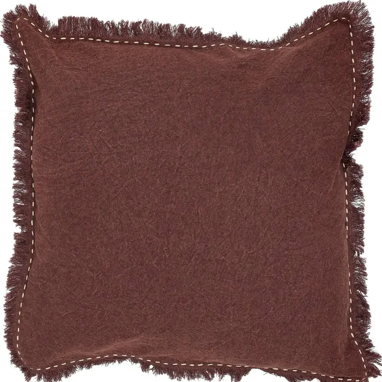 22" Russet Linen And Cotton Throw Pillow with Fringe