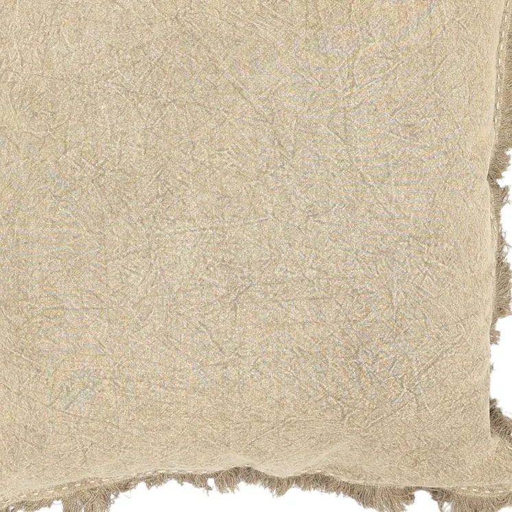 22" Natural Linen And Cotton Throw Pillow with Fringe