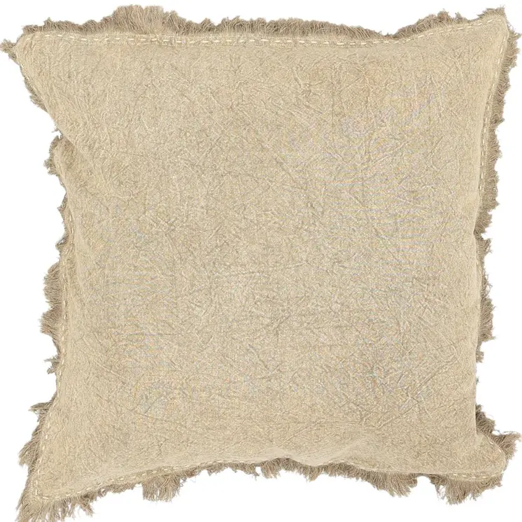 22" Natural Linen And Cotton Throw Pillow with Fringe