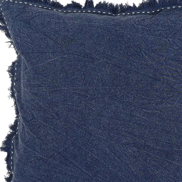 22" Indigo Linen And Cotton Throw Pillow with Fringe