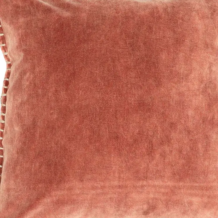 19" Orange Velvet And Cotton Throw Pillow