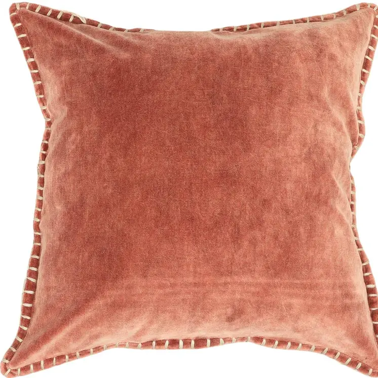 19" Orange Velvet And Cotton Throw Pillow
