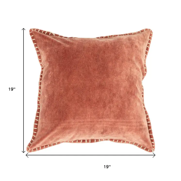 19" Orange Velvet And Cotton Throw Pillow