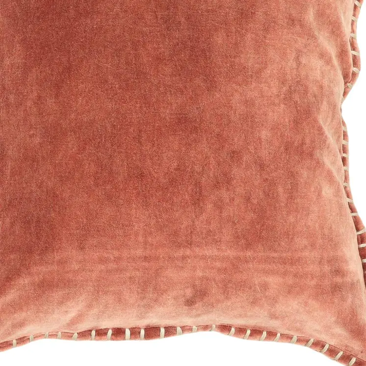 19" Orange Velvet And Cotton Throw Pillow