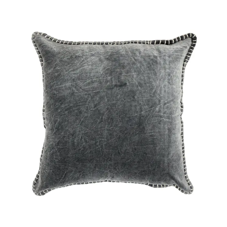 19" Charcoal Velvet And Cotton Throw Pillow