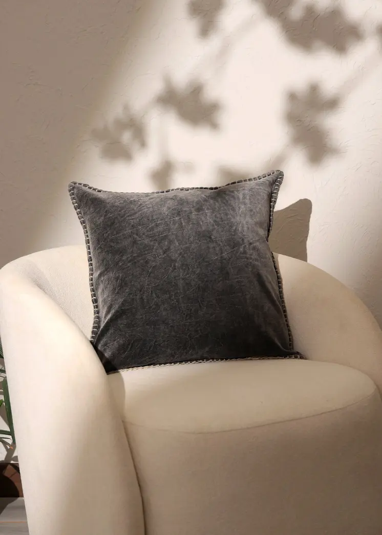 19" Charcoal Velvet And Cotton Throw Pillow