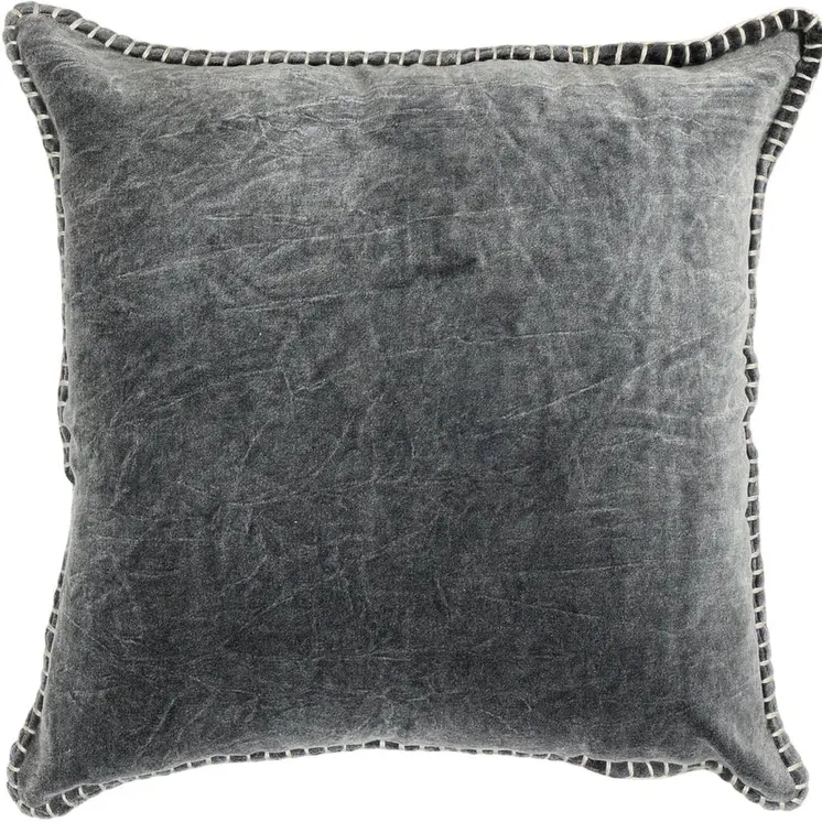 19" Charcoal Velvet And Cotton Throw Pillow