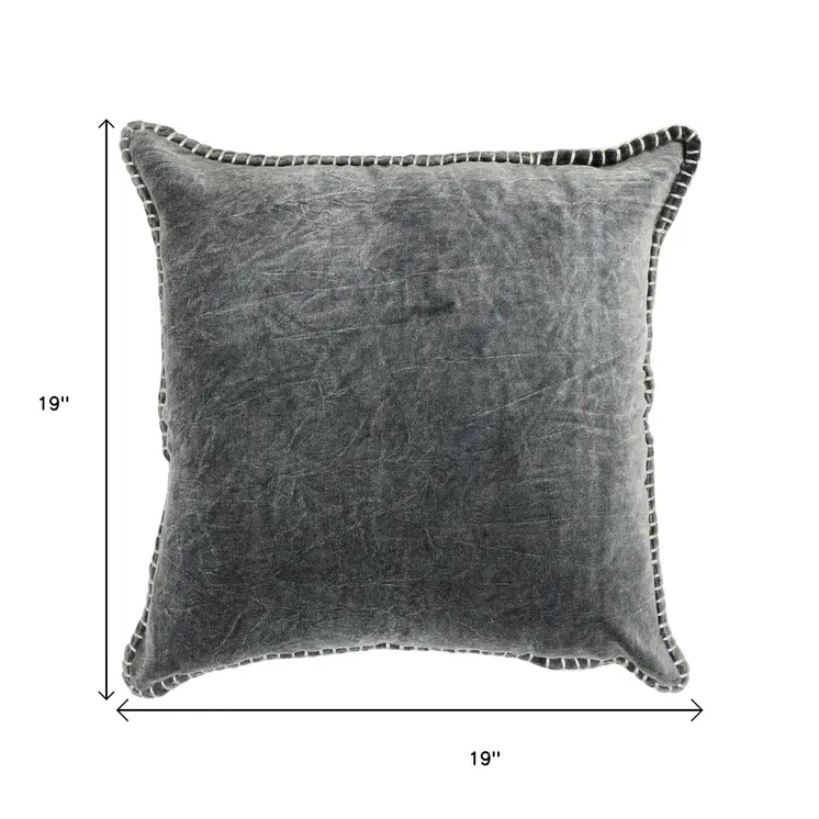 19" Charcoal Velvet And Cotton Throw Pillow