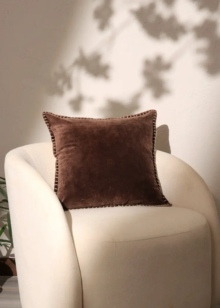 19" Brown Velvet And Cotton Throw Pillow