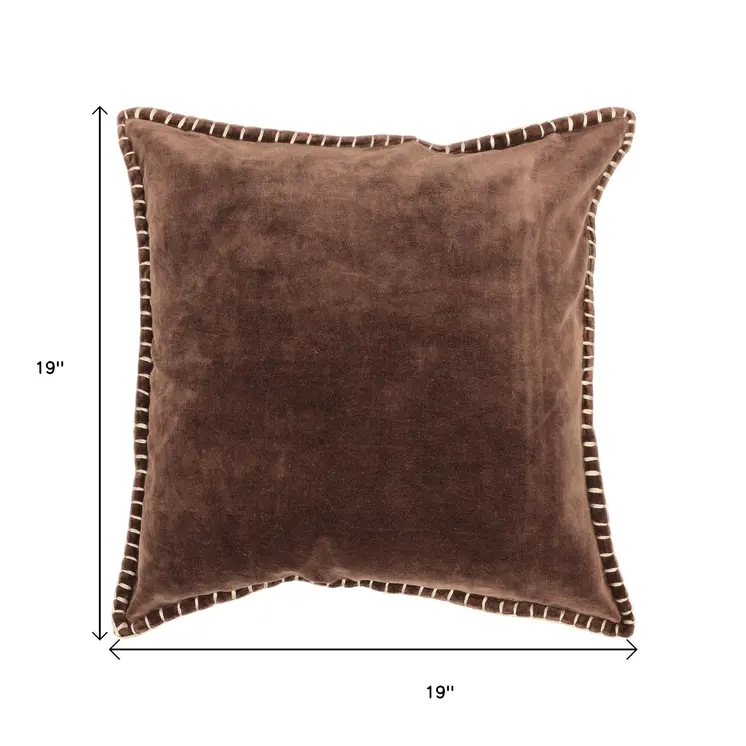 19" Brown Velvet And Cotton Throw Pillow