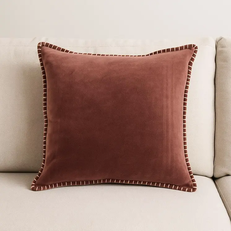 19" Russet Velvet And Cotton Throw Pillow