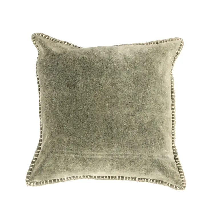 19" Olive Green Velvet And Cotton Throw Pillow