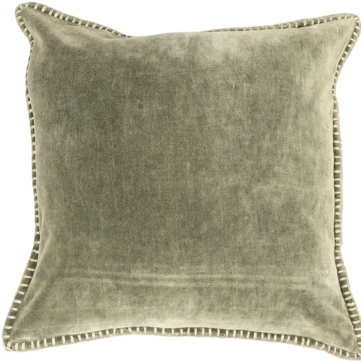 19" Olive Green Velvet And Cotton Throw Pillow