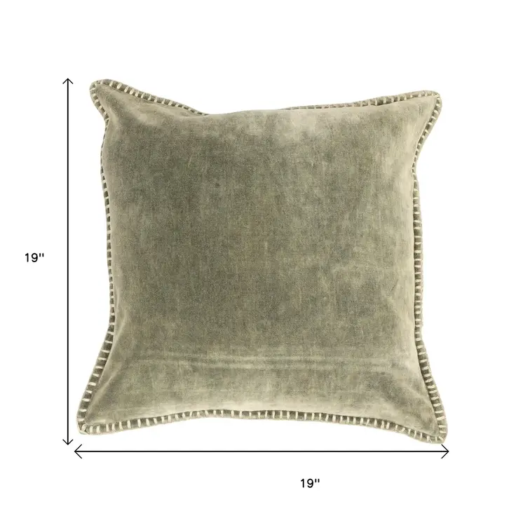 19" Olive Green Velvet And Cotton Throw Pillow