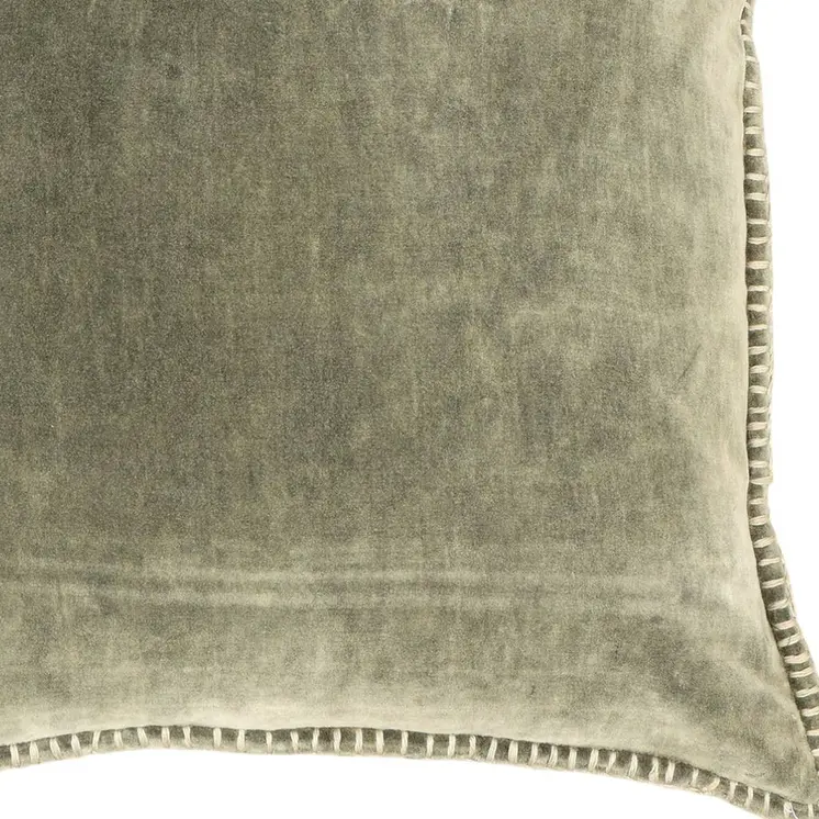 19" Olive Green Velvet And Cotton Throw Pillow