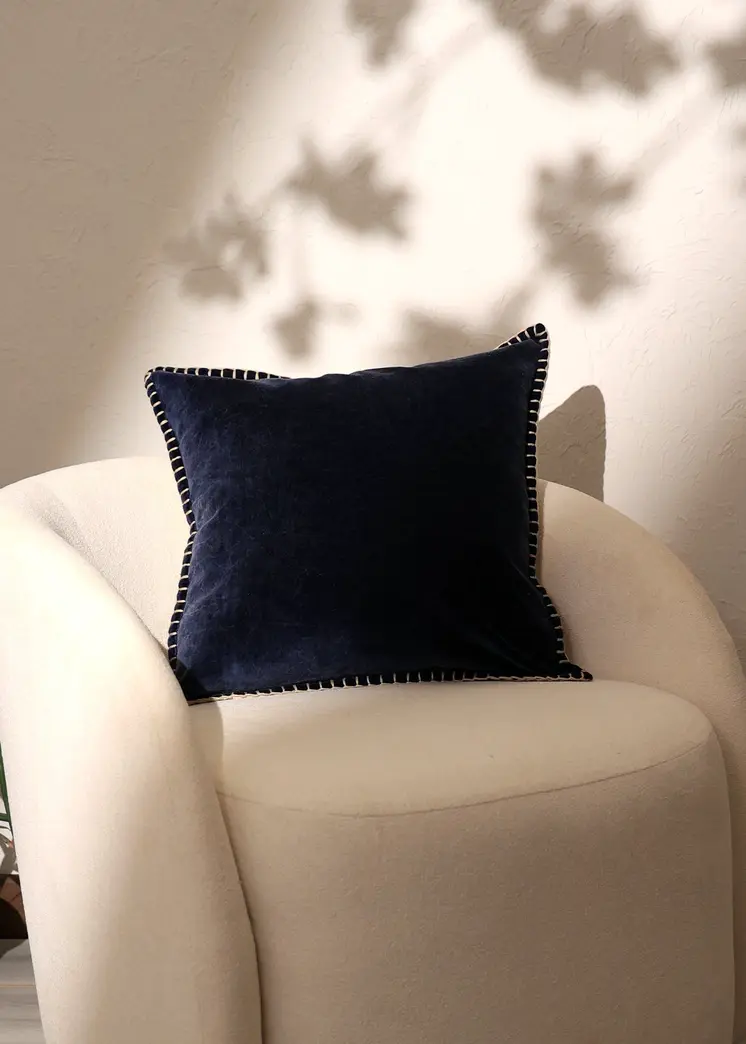 19" Indigo Velvet And Cotton Throw Pillow