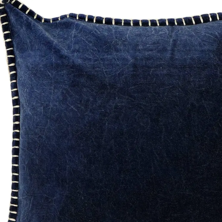 19" Indigo Velvet And Cotton Throw Pillow