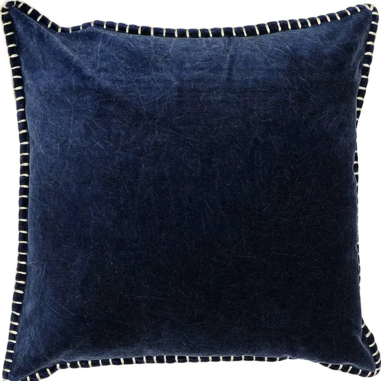 19" Indigo Velvet And Cotton Throw Pillow