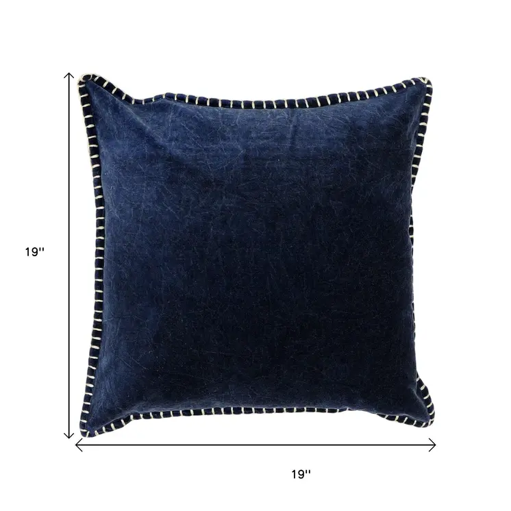 19" Indigo Velvet And Cotton Throw Pillow