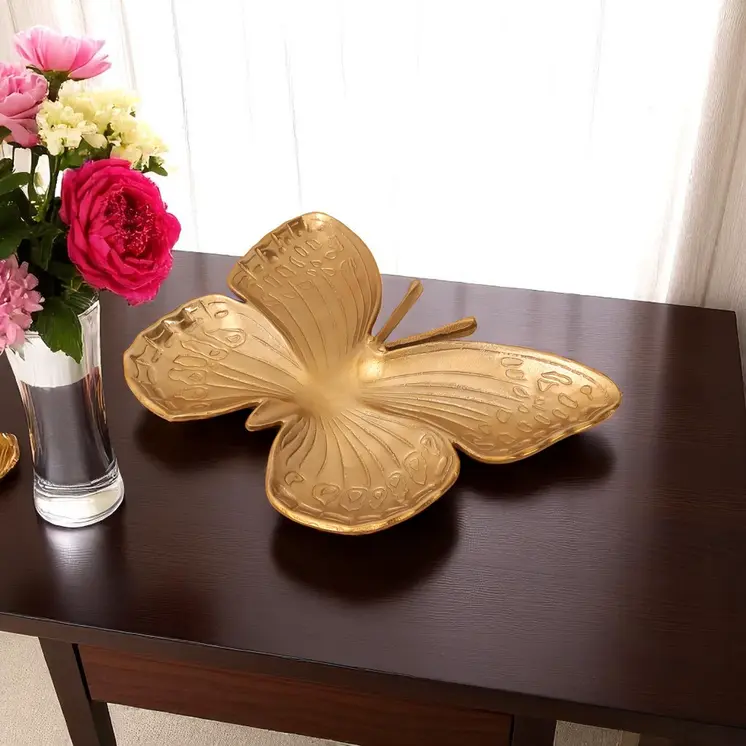 18" Gold Cast Aluminum Butterfly Serving Tray