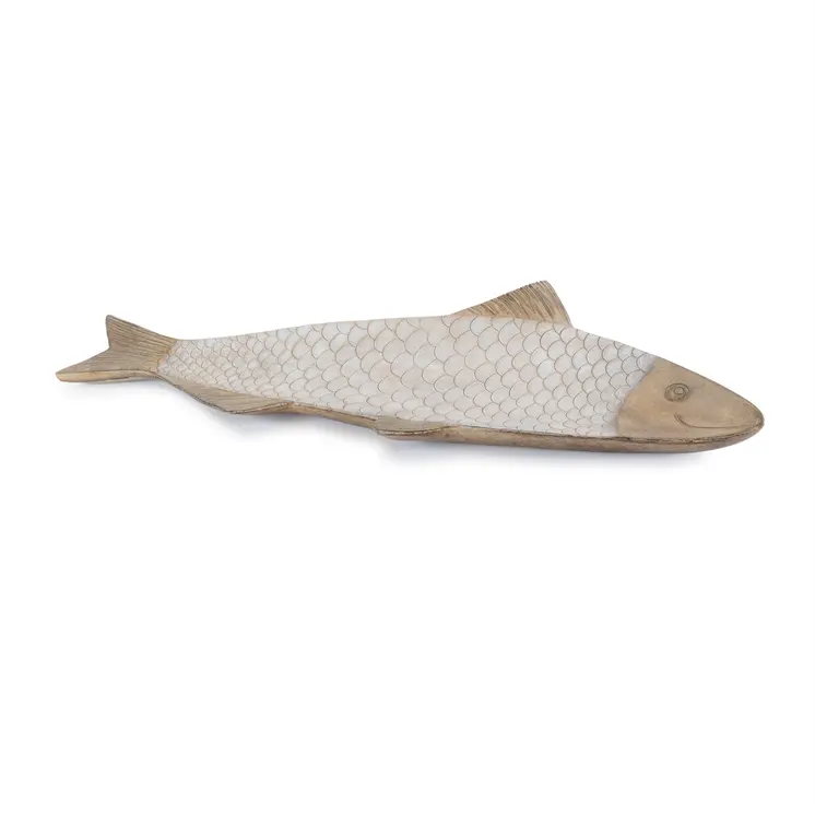 23" Brown Ceramic Etched Fish Serving Tray