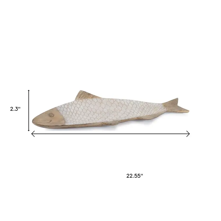 23" Brown Ceramic Etched Fish Serving Tray