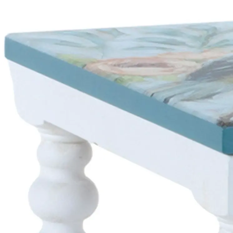 Set of Two Blue And White Solid and Manufactured Wood Floral Square Riser Tray