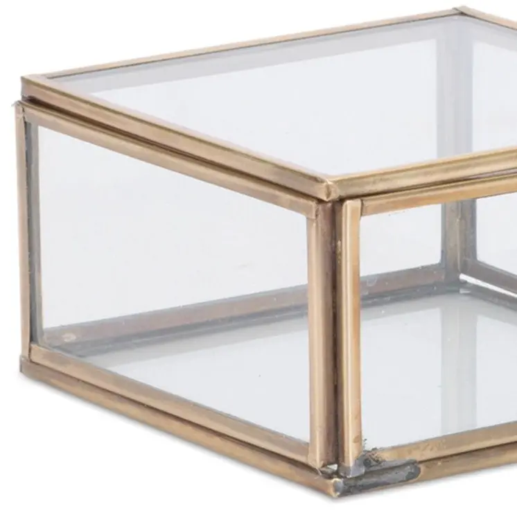 Set of Two Clear And Gold Glass Decorative Keepsake Boxes