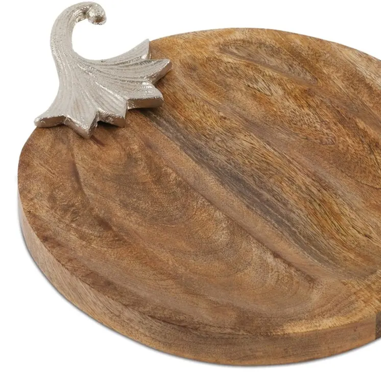 12" Natural Solid Wood Pumpkin Serving Tray