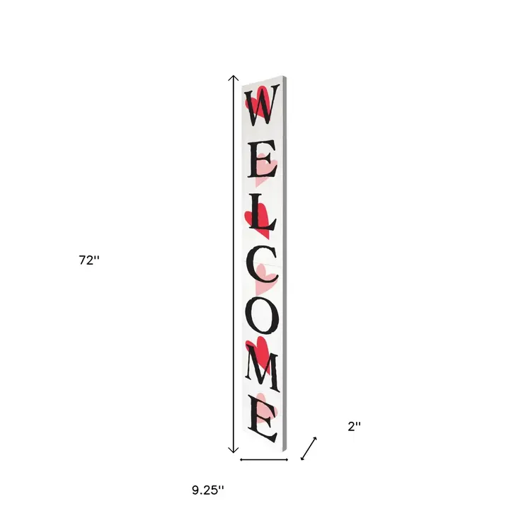 72" White Black And Red Solid Wood Welcome Valentine's Day Porch Sign
