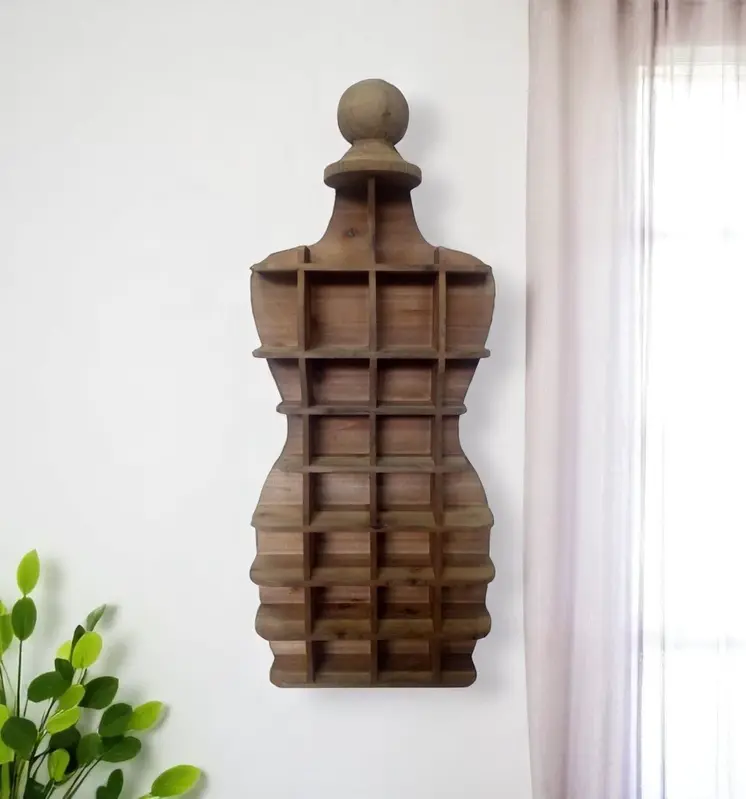 18" Brown Wood Novelty Shape Multi Compartment Wall Mount Accent Shelf