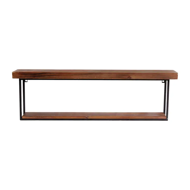 36" Set Of Two Black And Brown Wood And Metal Two Level Accent Shelf