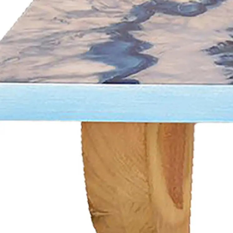 36" Blue And Natural Wood Agate Pattern Wall Mount Accent Shelf
