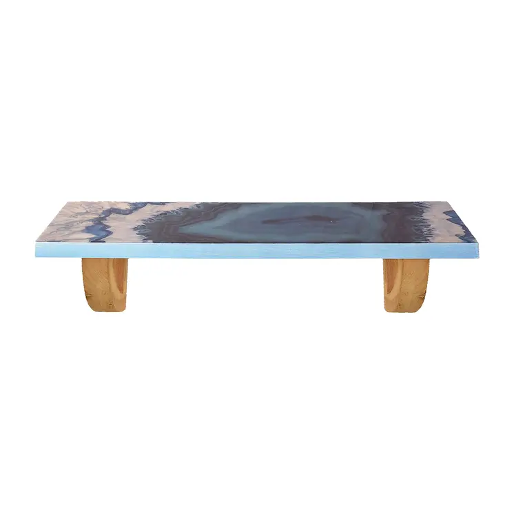 36" Blue And Natural Wood Agate Pattern Wall Mount Accent Shelf