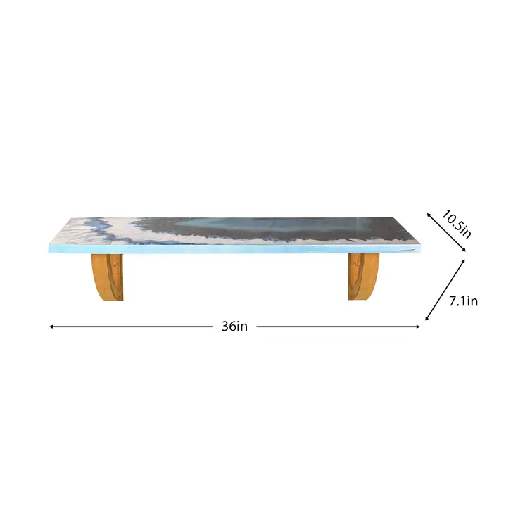 36" Blue And Natural Wood Agate Pattern Wall Mount Accent Shelf