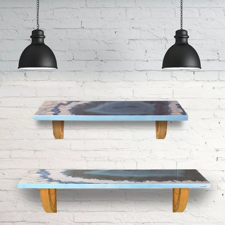 24" Blue And Natural Wood Agate Pattern Wall Mount Accent Shelf