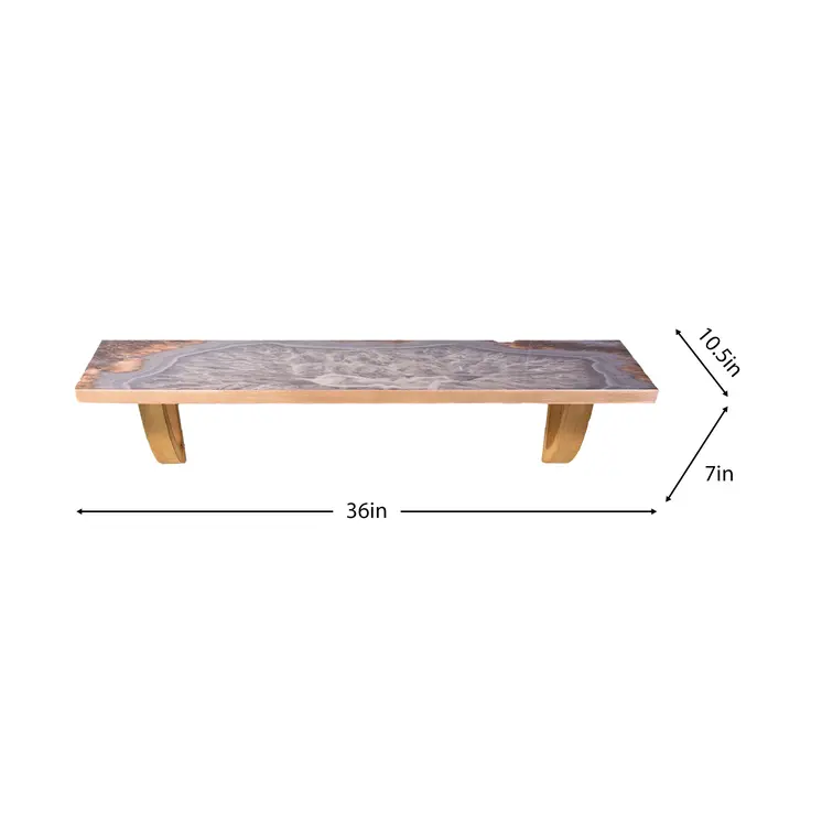 24" Gray And Natural Wood Wall Mounted Accent Shelf