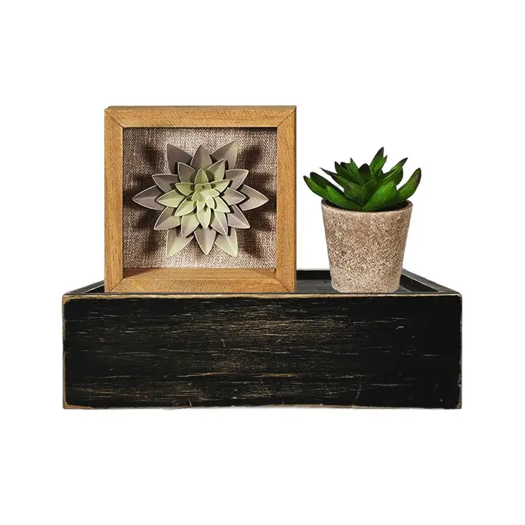 10" Black Distressed Wood Wall Mounted Floating Shelf With LED