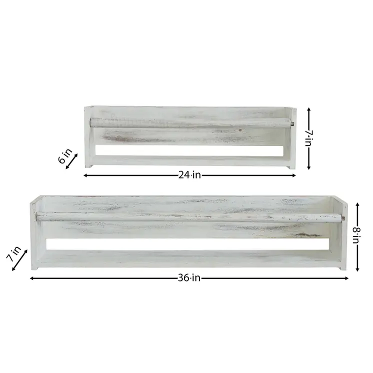 Set Of Two White Wood Wall Mounted Floating Shelves