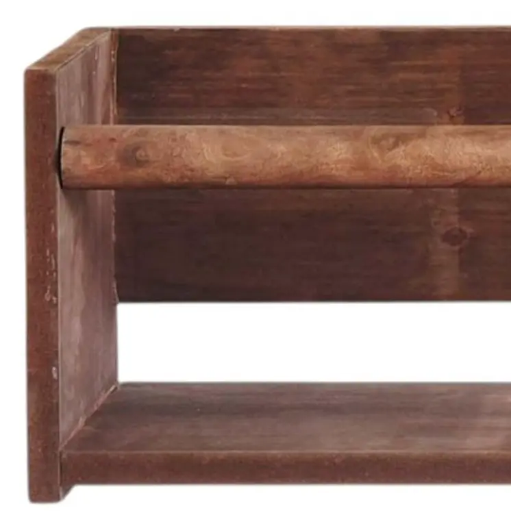 Set Of Two Brown Wood Wall Mounted Floating Shelves