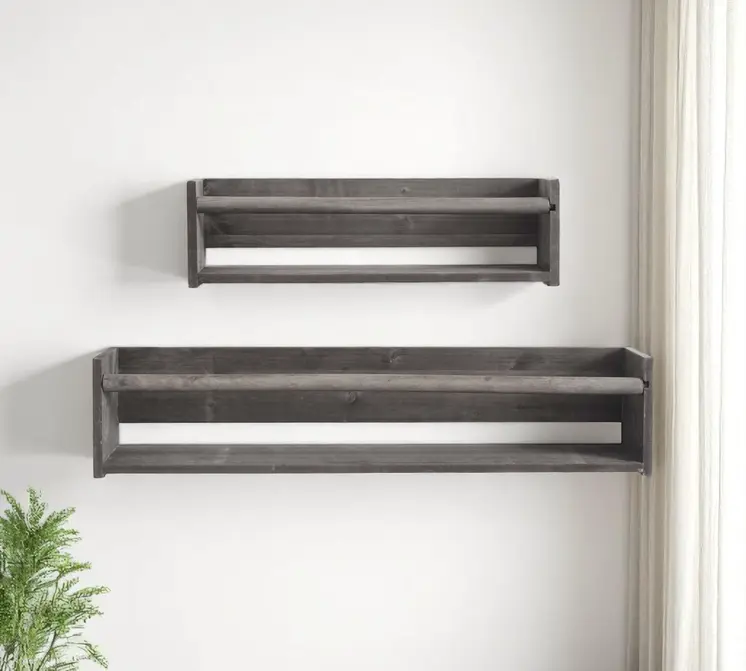 Set Of Two Gray Wood Wall Mounted Floating Shelves
