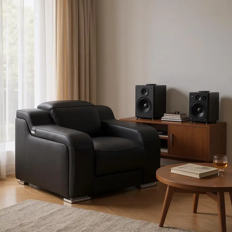 41" Black Italian Leather Wall Hugger Recliner With USB